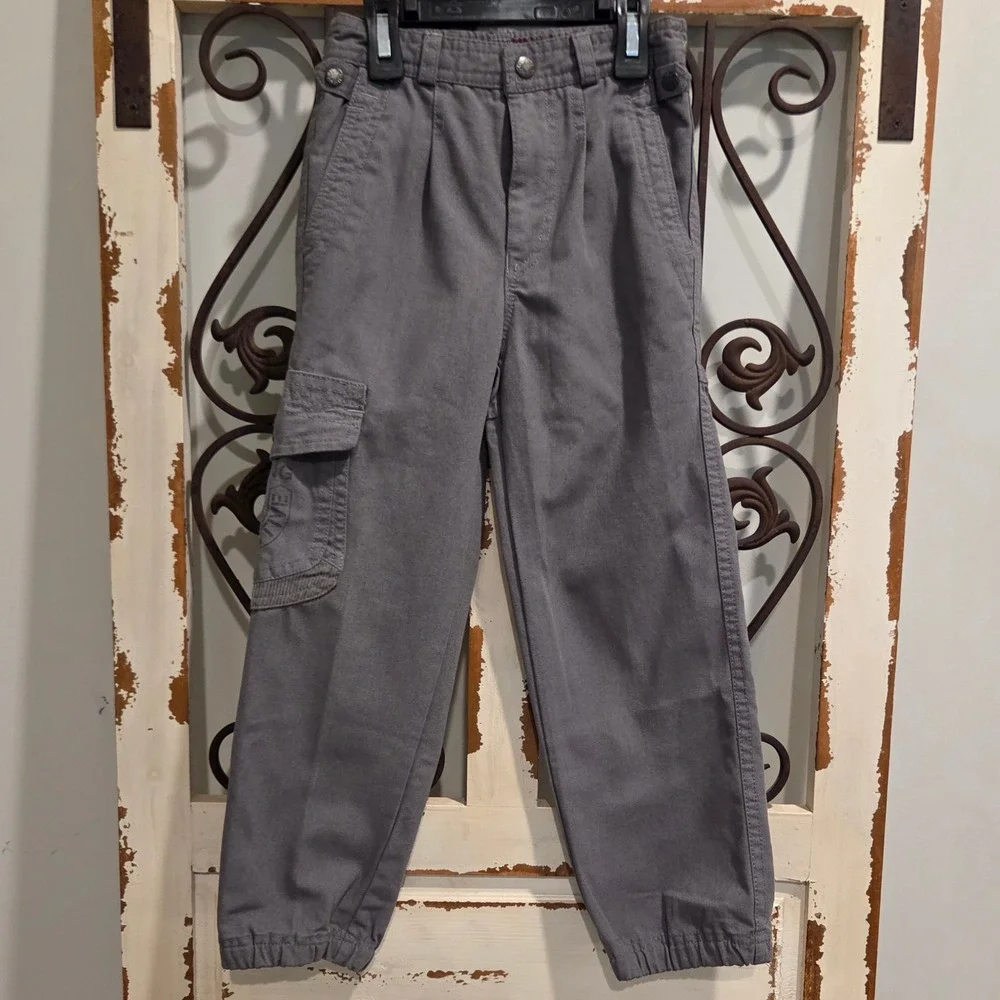 Vintage 80s Bugle Boy Gray Cargo Pants Size 7 Slim Radioactive Pocket Joggers